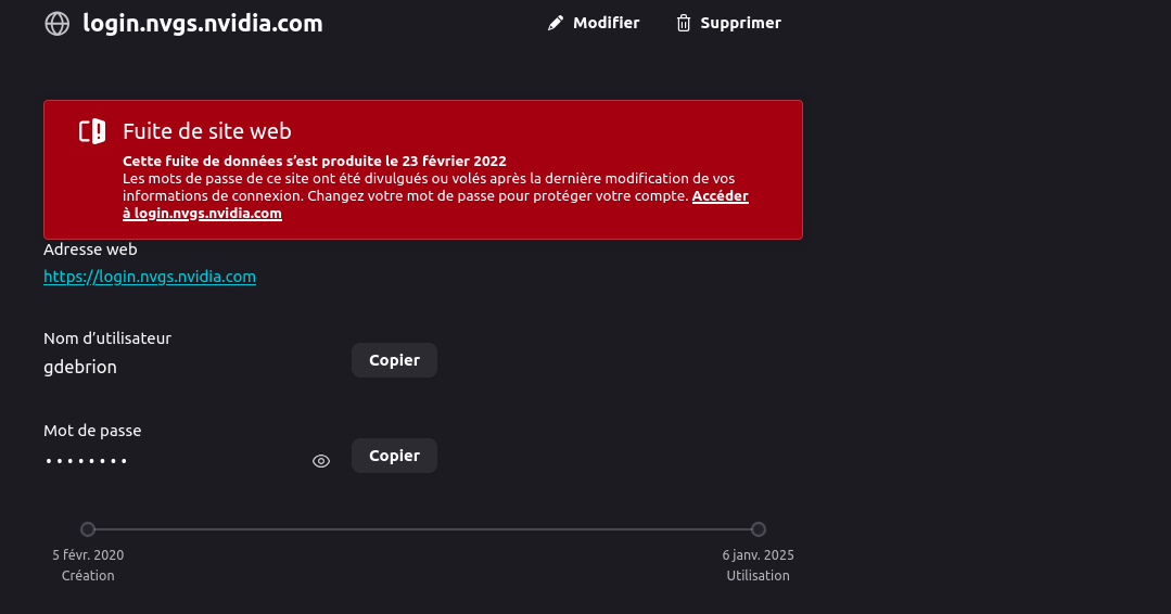 Alertes depuis le gestionnaire de mots de passe de Firefox
